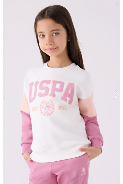 U.S. Polo Assn. Girl's Licensed, Uspa, Cream-Pink, Raised Tracksuit Set
