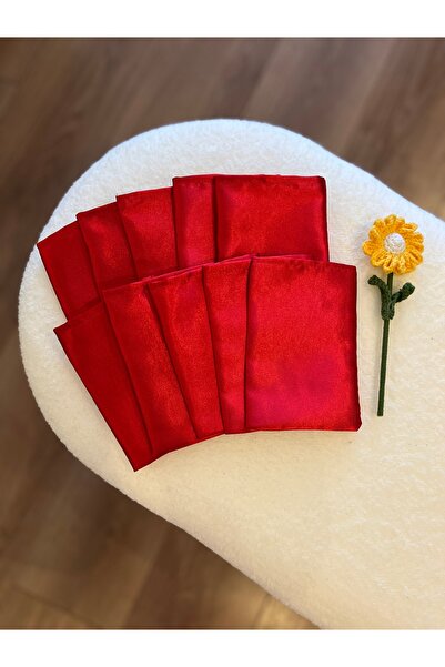 MEKİK BUTİK 10 Adet 9x12 Kırmızı Parlak Saten Bez Kese - Hediye Kesesi - Akse...