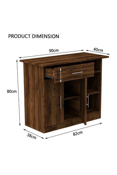 Mahmayi Medium Height Cabinet with Single Drawer, 2 Door Storage and 3 Open Shelf-Dark Hunton Oak