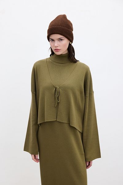 Manuka Green Knitwear Cardigan - Lace-Up Design