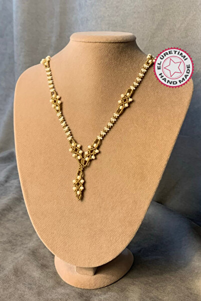 Uretti - Özlem 9422 El Yapımı Kum ve Kristal Boncuk Tasarım Uzun Kolye