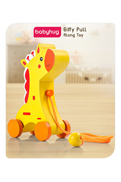 Babyhug Babyhug Giraffe Wooden Pull Along Montessori Toy for Toddlers, Motor Skills Development,18M+