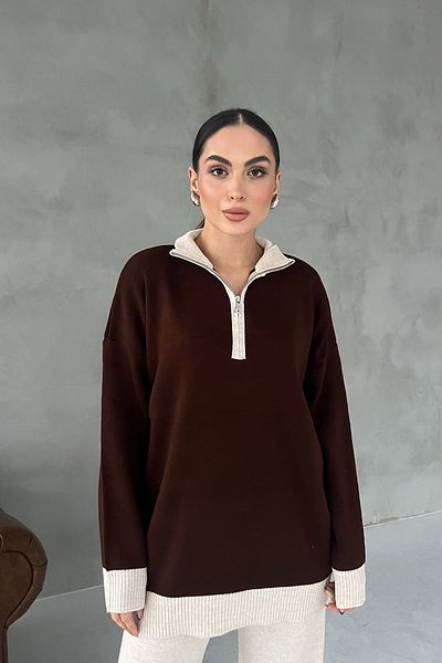 Seda Yalçın Atelier Brown Zipper Detailed Sweat and Trousers Set