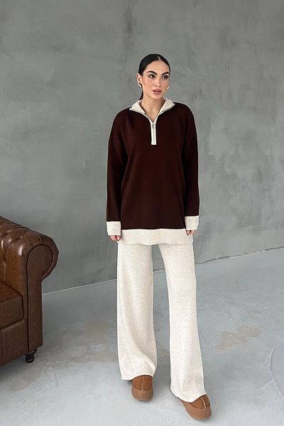 Seda Yalçın Atelier Brown Zipper Detailed Sweat and Trousers Set