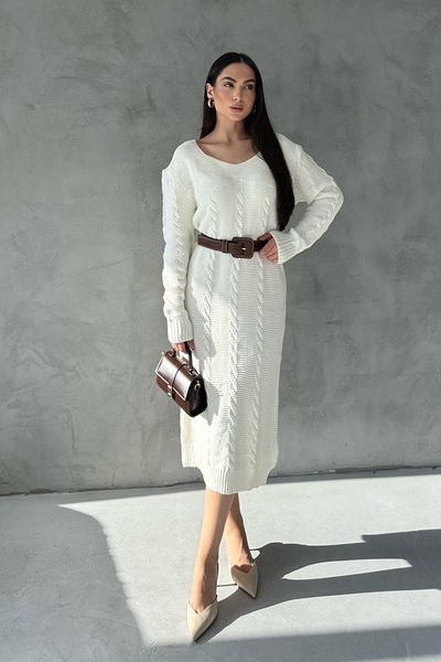 Seda Yalçın Atelier Ecru V-Neck Knitted Knitwear Dress