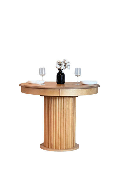 Woodenbend Mirla Natural Ahşap Açılır Masa 100x100 cm, Açılınca 100x130 cm, Modern Tasarım