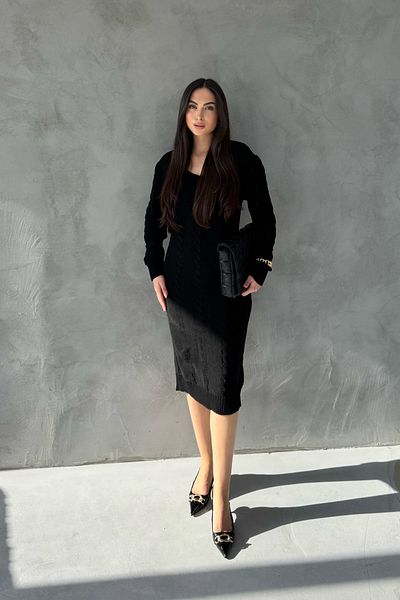 Seda Yalçın Atelier Black V-Neck Knitted Knitwear Dress