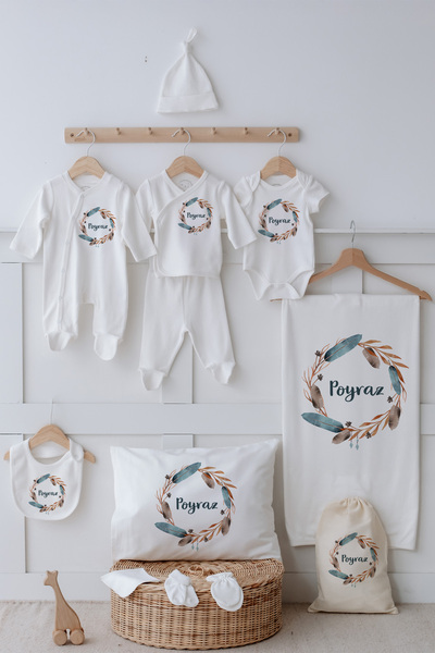 Astral Baby İsimli %100 Organik Pamuk 12'li Hastane Çıkışı Kuş Tüyü Çember