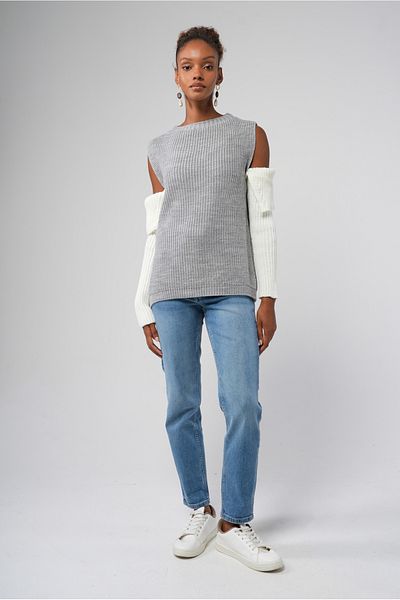 Hopoi Women's Off-The-Shoulder Two-Color Sweater