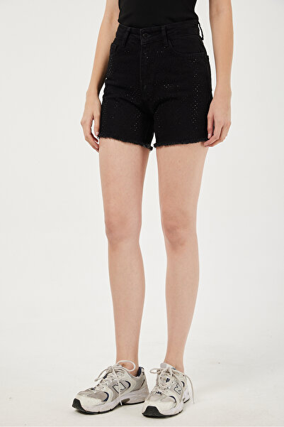 POODLE Γυναικεία πέτρινη φούστα με ψηλόμεσο τζιν σορτς