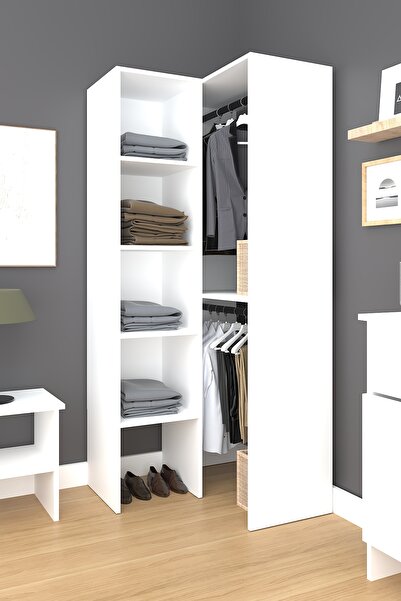 Fly Mobilya Lina Açık Giyinme Köşe Dolap, Açık Gardırop, Giyinme Odası Dolabı