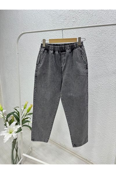 lurex moda Elastic Waist Wide Cut Mom Jeans