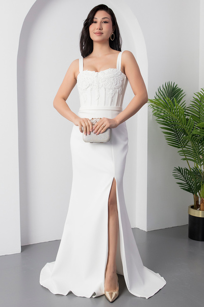 PULLIMM Göğüs Boncuk İşlemeli Abiye Elbise ECR5164