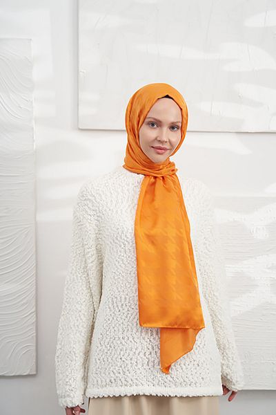 ARMANDA Italian Jacquard Houndstooth Pattern Shawl - Orange