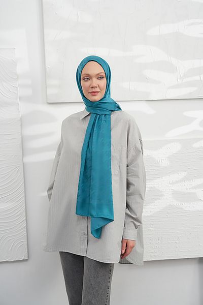 ARMANDA Şal italian cu model de gâsca de jacquard - albastru petrol