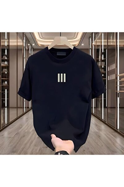 LELVANİ 3 Lines Printed Black Men's Tshirt