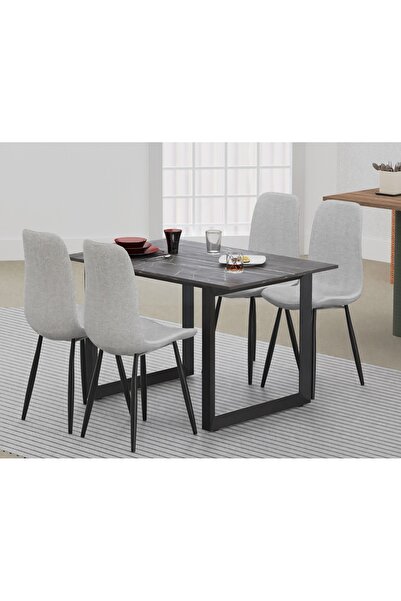 Mahmayi 136 BLK Wooden Dining Table Loop-Leg, 4-Seater for Kitchen-120cm, Black Pietra Grigia Finish