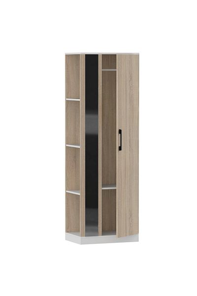 Mahmayi Modern Wardrobe With Side Mirror And Side Shelf, Cabinet With Hangers - Grey Bardolino Oak