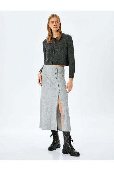 Koton A-Line Midi Skirt with Button Detail and Slit