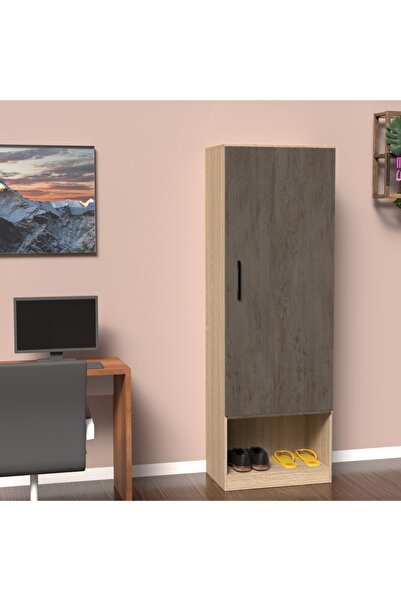Mahmayi Modern Wardrobe With Storage Cabinet With Hangers-Dark Grey Chicago Concrete/Grey Bardolino Oak