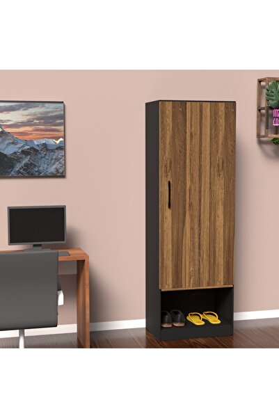 Mahmayi Modern Wardrobe With Bottom Superior Space, Cabinet With Hangers - Dark Hunton Oak/Lava Grey