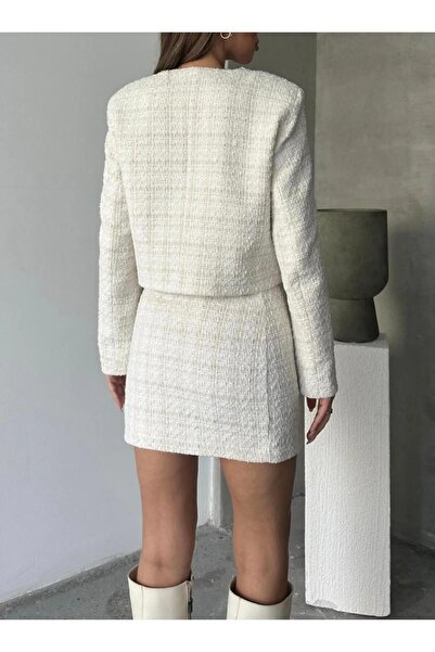 bymaestro woman Women's Tweed Fabric Front Slit Detail Short Winter Skirt