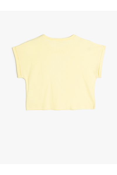 Koton Cotton Short Sleeve T-Shirt - Butterfly Embroidered, Crew Neck