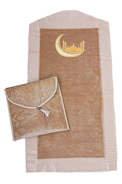 ihvanonline Luxury Bag Non-Slip Based Plush Prayer Mat Cream