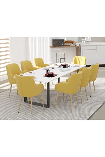 Mahmayi 136 BLK Wooden Dining Table Loop-Leg, 8-Seater for Kitchen-240cm, Premium White