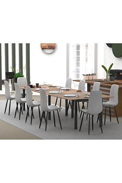 Mahmayi 72 BLK Wooden Dining Table U-Leg, 10-Seater for Kitchen-360cm, Tobacco Halifax Oak