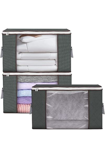 SKY TOUCH SKY-TOUCH 3-Piece Large Capacity Clothes Storage Bags, Foldable Space Saver with Clear Window & Carr