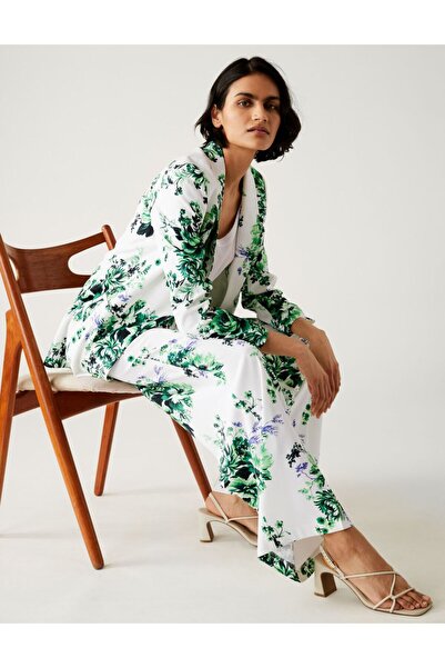 Marks & Spencer Çiçek Desenli Wide Leg Saten Pantolon