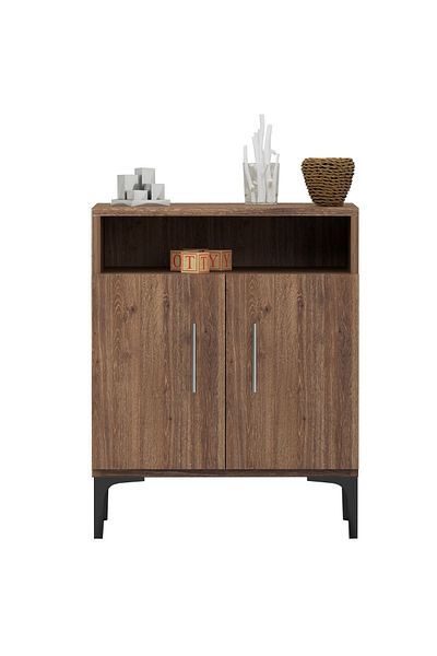 Mahmayi Medium Height Cabinet with 2 Door Storage and Single Open Shelf-Truffle Davos Oak