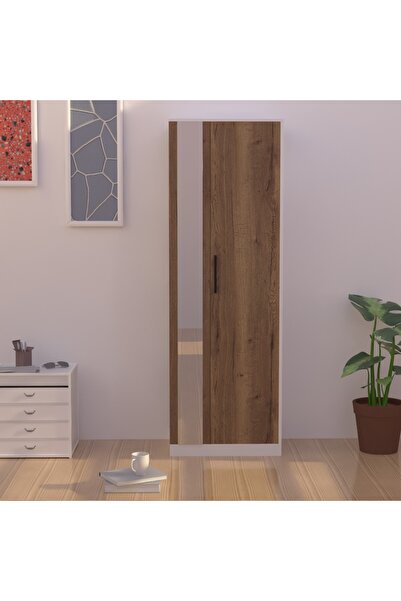 Mahmayi خزانة ملابس حديثة مع مرآة جانبية ورف جانبي وخزانة تخزين مع علاقات - لون التبغ هاليفاكس أوك