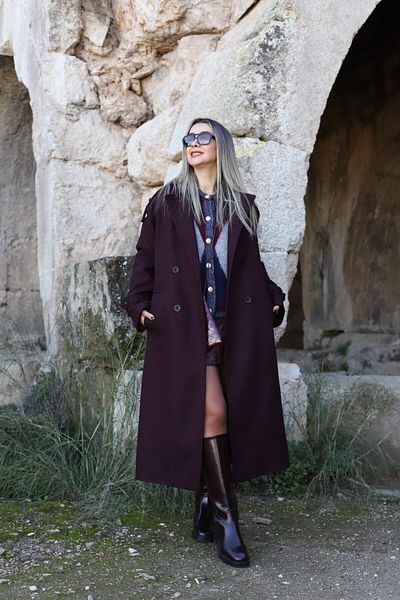 bytugcekaya Burgundy Lined Button Detailed Cashmere Coat