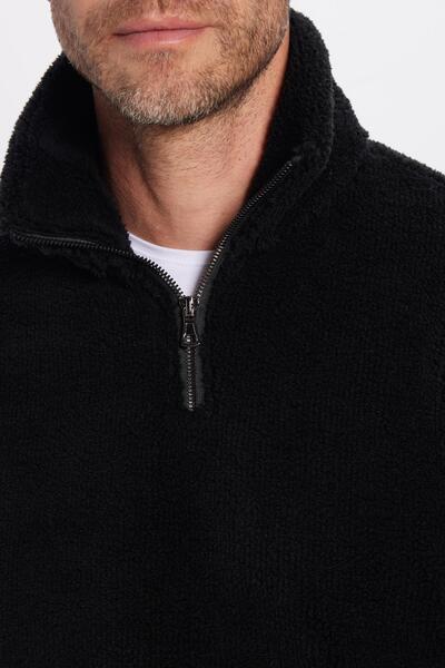 Tudors Φούτερ Unisex Relax Fit Άνετο Φούτερ με μισό φερμουάρ και τσέπη καγκουρό με μαύρο βελούδινο γιακά