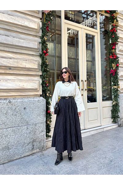 Molly Nelly Γυναικεία πλισέ βαμβακερή ποπλίνα Cratch Flared μακριά μποέμ φούστα
