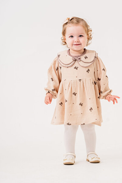 JNF kids Kız Bebek Fiyonklu Elbise (KÜLOTLU ÇORAP HEDİYELİ)