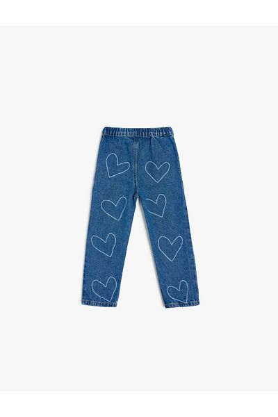 Koton Pantaloni din denim din bumbac cu model de inimă și detaliu de buzunar