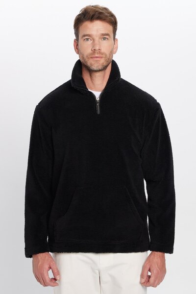 Tudors Φούτερ Unisex Relax Fit Άνετο Φούτερ με μισό φερμουάρ και τσέπη καγκουρό με μαύρο βελούδινο γιακά