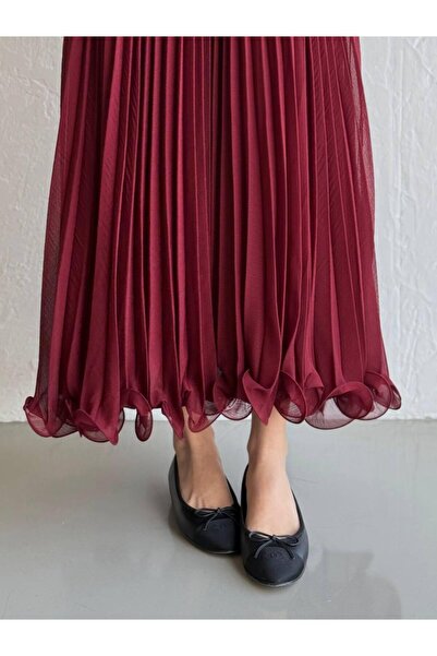 Molly Nelly Fusta lungă pentru femei, din șifon, cu fermoar, plisată