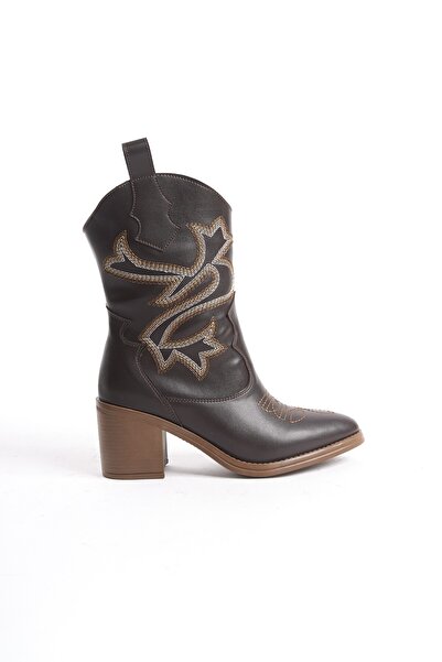 Modabuymus Bazal Bitter Brown Cowboy Boots Άνετα Κεντημένα Western Boots με τακούνι
