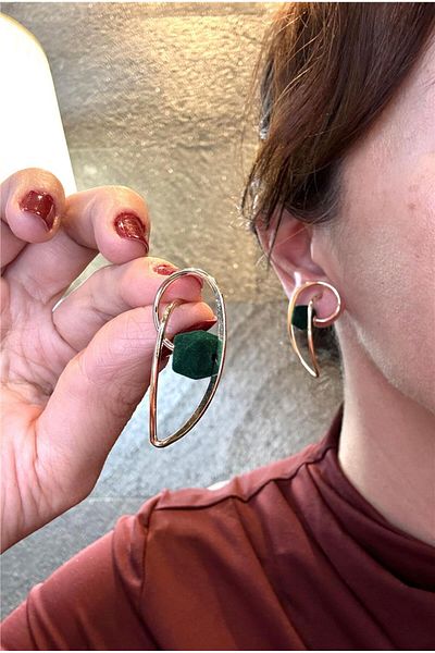 Pelin Aksesuar Green Velvet Bulk Design Wire Earrings
