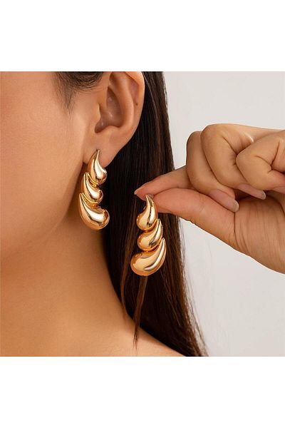Pelin Aksesuar Gold Steel Triple Drop Earrings