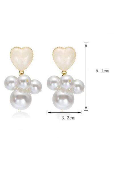 Pelin Aksesuar Krem Büyük İncili Kalp Küpe