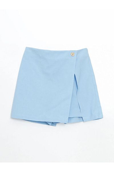 LC Waikiki Lcw Kids Blue Elastic Waist Linen Blended Girls' Shorts Skirt