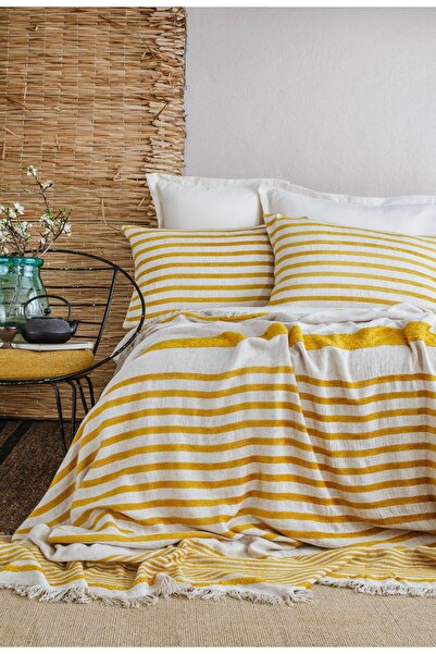 Apricitas HOME طقم مفرش سرير من الكتان والزعفران مزدوج