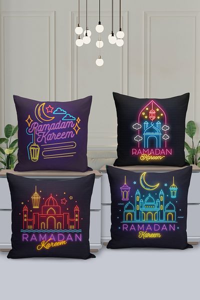 Filamente Ramadan Special Patterned 4-Piece Throw Pillow Cover Set - Double-Sided Digital Printed