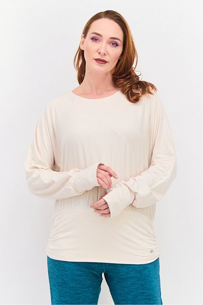Tahari Sports Women Sportswear Fit Plain Long Sleeve Outdoor Top, Off White