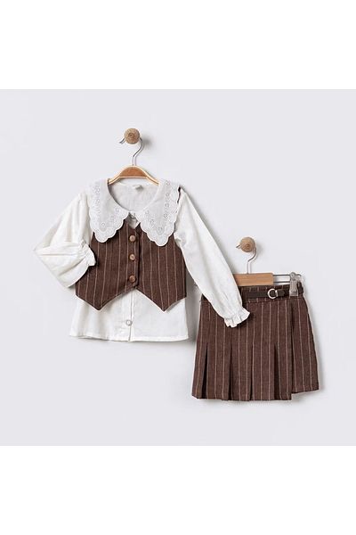 CRAX VESTĂ CU dungi, cămașă, pantaloni scurți, fustă, costum pentru fete, 3 piese, 2-5 ani